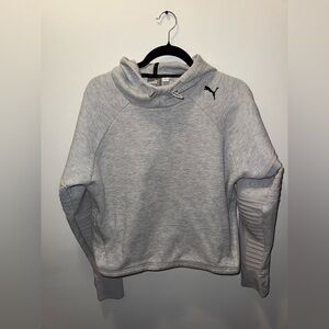 Puma Heather Gray Pullover Hoodie with Ribbed Sleeve Accents